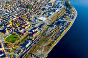 aerial photo, aerial photo, aerial photos, aerial photos, autumn, bangrd, bangrdsomrdet, beach, drone aerial, drnarfoto, industrial area, Jamtland, Ostersund, railway, Storsj Strand, stder