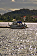 boat, city, communications, Froson, Jamtland, lighthouse, mini-lighthouse, Ostersund, shipping, small boat, small-boat harbour, stder, summer, sun glitter, sun-glittering, vatten, water