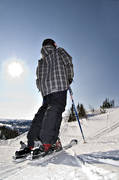 backlight, blue sky, boy, canyon, children, down-hill running, offpist, playtime, skier, skies, skiing, sport, winter