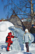 Badhusparken, children, game, ice-sculpture, Jamtland, Ostersund, sculpture, winter town