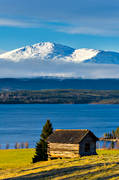 Areskutan, autumn, barn, Cold lake, dimbank, engineering projects, fresh snow, house, Jamtland, landscapes, mountain, mountain top, seasons, timbered