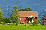 cabins, cottage, croft, croft hut, Great Lake, idyll, idyllic, Jamtland, lake, red, summer, summer cottage