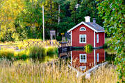 buildings, cabins, cottage, dam, engineering projects, Galtströms Bruk, house, installations, Medelpad, red, slask