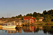 boat, boat-houses, bridge, buildings, coast, fishing, fishing boat, house, lake, nature, sea, shop, sky, Vstergtland