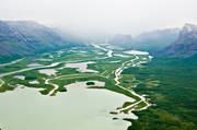 aerial photo, aerial photo, aerial photos, aerial photos, drone aerial, drnarfoto, fog, jkelvatten, Laitaure, landscapes, Lapland, national park, national parks, participate landscape, participate landscape, Rapa Valley, Rapatno, Sarek, summer