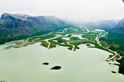 aerial photo, aerial photo, aerial photos, aerial photos, drone aerial, drnarfoto, fog, jkelvatten, Laitaure, landscapes, Lapland, national park, national parks, participate landscape, participate landscape, Rapa Valley, Rapatno, Sarek, summer