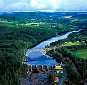 aerial photo, aerial photo, aerial photos, aerial photos, Angerman river, Angermanland, bridges, drone aerial, drönarfoto, electrical power, electricity production, energy, energy production, engineering projects, Forsmo, hydro electric power plant, installations, landscapes, power plants, railway, railway bridge, rivers, summer, work