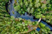 aerial photo, aerial photo, aerial photos, aerial photos, angling, creek, drone aerial, drnarbild, drnarfoto, fishing, fiske, flyfishing, forest creek, Hans Lidman, inspiration, Mllngsbon, pine trunks, reflection water, Svartn