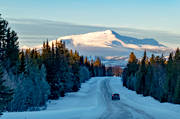 Areskutan, communications, highway, Jamtland, land communication, landscapes, mountain top, mountains, road, vintertrafik, winter, winter road, winter tourism