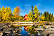 attractions, autumn, autumn colours, buildings, farms, house, Jamtland, landscapes, spegelbild, tannforsen