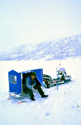 anglers, angling, char, fishing, Friningen, ice fishing, ice fishing, sled behind snowmobile, snowmobile, winter fishing