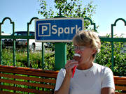 cool   balminess, glass, ice cream, kick-sled, kick-sled parking, Kiruna, Lapland, park bench, parking-lot