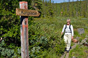 alpine hiking, back-packer, hike, Kungsleden, ledskylt, mountains, nature trail, naturreservat, Sarek, sign, track