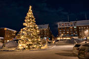 ambience, ambience pictures, atmosphere, christmas ambience, city, evening, Jamtland, julgran, Main Square, Ostersund, snow, square, square, stder, winter, winter ambience, winter's night