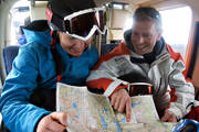down-hill running, helicopter, helikopterskidkning, map, map reading, off pist, playtime, skier, skiing, sport, winter