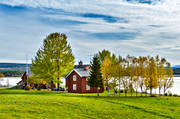 autumn, autumn colours, buildings, farms, house, installations, Jamtland, landscapes, near shore, red-painted
