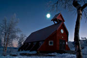 buildings, chapel, Gllivare kommun, Lapland, Nikkaluokta, sunrise, sunset, vinterbild