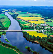 aerial photo, aerial photo, aerial photos, aerial photos, bridge, bridges, church, church, churches, Dalarna, Dallven, drone aerial, drnarbild, drnarfoto, landscapes, Ns, odlingslandskap, river, summer, Sweden, Vansbro, Vsterdallven, watercourse