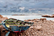 archipelago, boat, Bohusln, communications, landscapes, nature, old, rocks, rowboat, sea, seasons, stony, summer, water