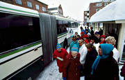 bus, bus stop, bus traffic, land communication, lokaltrafik, Ostersund, railway, winter