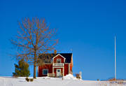 blue, cabins, cottage, croft, croft hut, house, Jamtland, life quality, red, slope, snow, solitary, unfrequented, lonely, winter