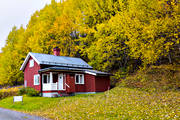 autumn, autumn colours, autumn leaves, buildings, cabins, cottage, Jamtland, leisure house