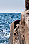 Bohusln, coast, communications, horizon, landscapes, nature, rocks, sailing-boat, sea, summer, water