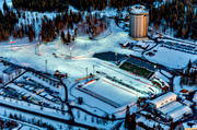 aerial photo, aerial photo, aerial photos, aerial photos, Arctura, arena, biathlon, drone aerial, drnarfoto, Jamtland, Ostersund, ski resort, ski resort, ski slopes, ski stadium, stder, tvlingsarena, VM 2008, winter