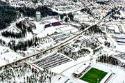 aerial photo, aerial photo, aerial photos, aerial photos, Arctura, biathlon, drone aerial, drnarfoto, Jamtland, Ostersund, ski stadium, stder, tvlingsarena, VM 2008, winter