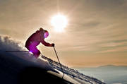 down-hill running, fresh snow, loose snow, offpist, playtime, skier, sport, sunset, winter, äventyr