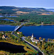 aerial photo, aerial photo, aerial photos, aerial photos, autumn, bridge, church, drone aerial, drnarfoto, landscapes, Lapland, samhllen, Sorsele, Vindel river