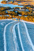 aerial photo, aerial photo, aerial photos, aerial photos, church, churches, drone aerial, drnarfoto, frjelge, Great Lake, ice, ice track, Jamtland, landscapes, sprickor, spring ice, Sunne