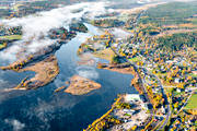 aerial photo, aerial photo, aerial photos, aerial photos, autumn, drone aerial, drnarfoto, fog, Ljungan, Medelpad, samhllen, Stde, Stdesjn
