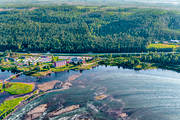 aerial photo, aerial photo, aerial photos, aerial photos, attractions, drone aerial, drnarfoto, fall, hotell, installations, landscapes, North Bothnia, Pite river, rapids, Storforsen, stream, turistattraktion, Varjisn, water fall