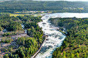 aerial photo, aerial photo, aerial photos, aerial photos, attractions, drone aerial, drnarfoto, fall, hotell, installations, landscapes, North Bothnia, Pite river, rapids, Storforsen, stream, turistattraktion, Varjisn, water fall