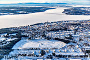 aerial photo, aerial photo, aerial photos, aerial photos, drone aerial, drnarfoto, installations, Jamtland, Ostersund, racing track, samhllen, travet, Vallsund Bridge, Vallsundet, vintertrav, stersundstravet