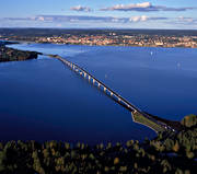 aerial photo, aerial photo, aerial photos, aerial photos, bridge, bridges, drone aerial, drnarfoto, Froson, Great Lake, Jamtland, Ostersund, stder, summer, Vallsund Bridge, Vallsundet