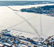 aerial photo, aerial photo, aerial photos, aerial photos, Badhusparken, drone aerial, drnarfoto, harbour, Jamtland, Ostersund, skridskobana, stder, tail-wind, winter, winter town