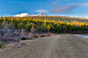 Areskutan, autumn, beach, fresh snow, Jamtland, landscapes, mountain, mountain top, sand, woodland